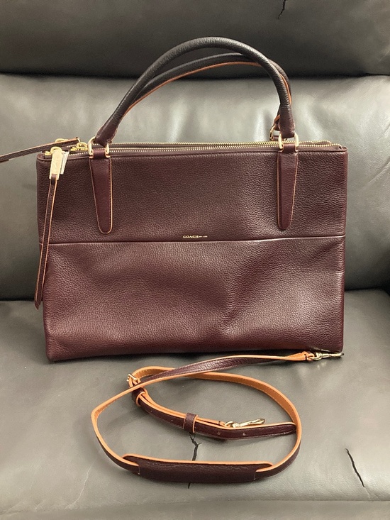 Coach Handbags - Coach Burgundy and Tan Leather Crossbody Satchel